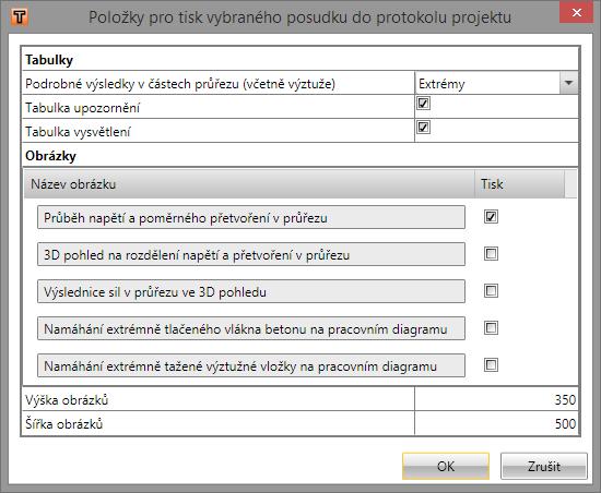 Uživatelská příručka 33 5.8.2.4 Detailní nastavení protokolu pro kapitoly posouzení Podrobné výsledky v částech průřezu nastavení rozsahu pro tisk: o Netisknout podrobné výsledky se netisknou.