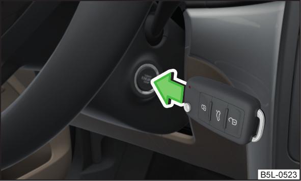 Pokud je zapnuté zapalování a otevřete dveře řidiče, zazní zvuková signalizace a na displeji v panelu přístrojů se zobrazí následující hlášení. Zapalování zapnuté!