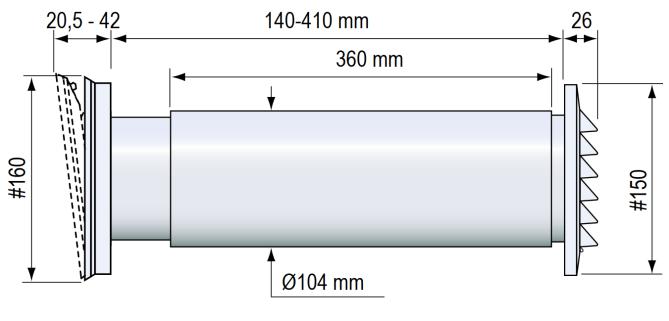Průtok vzduchu je regulován nastavením úhlu otevření vnitřní klapky. Zařízení je dodáváno se stěnovým potrubím a venkovní mřížkou.