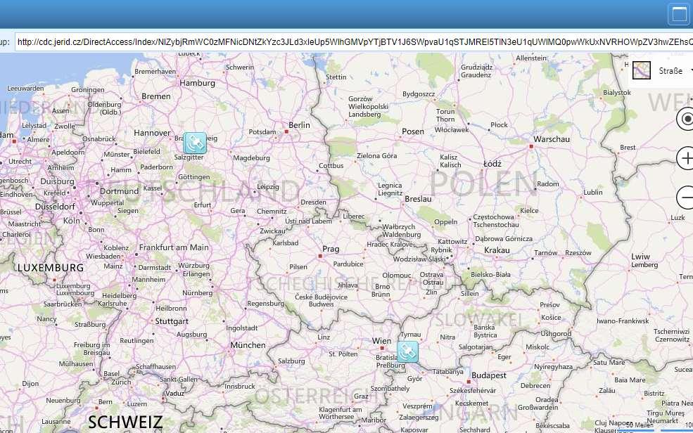 lokomotivy zobrazená na mapě s automatickým zasíláním předem určených pozic K dispozici dodatečné funkce (např. alarm / informace o překročení hranice atd.