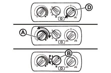 Poznámka: Při práci nastavte ovládač (D) podle individuálních požadavků na teplotu do polohy mezi (a) a (b) tak, aby ventilátor nasával vzduch z vnějšku kabiny přes filtry.