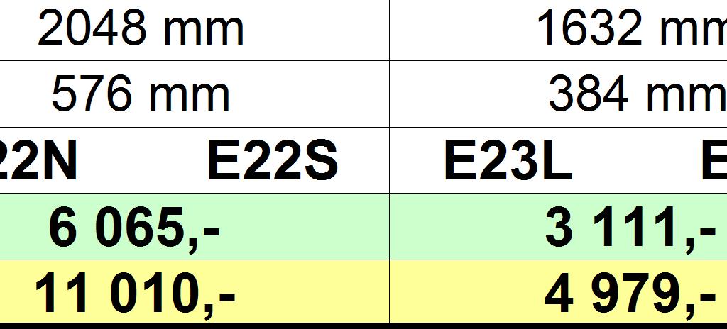 1184 mm 1184 mm 1632 mm 1632 mm 1632 mm 1632 mm Hloubka: 384 mm 576 mm