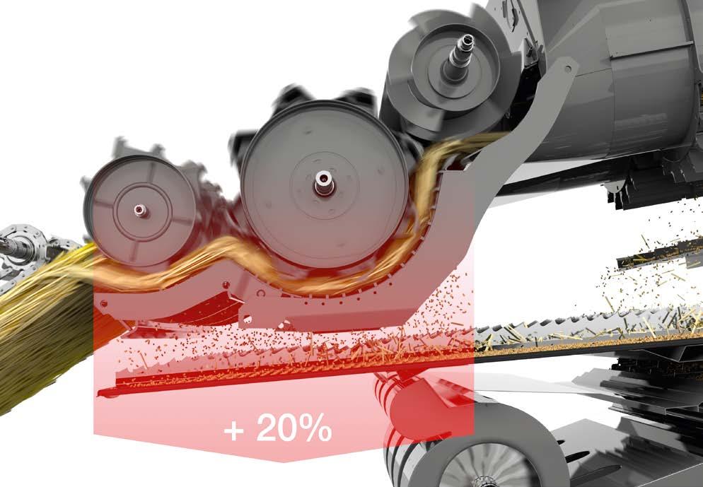 Větší urychlení. APS. APS HYBRID SYSTEM 1 Urychlovací buben 2 Mláticí buben 3 Odmítací buben Uzavřený mlátící buben. Synchronizovaná souhra.