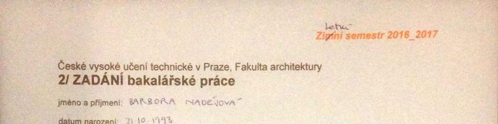 Barbora Nadějová 2016/2017 Pavlačový dům, Košíře Balcony house, Košíře český Ing. Arch.