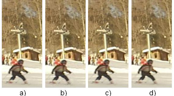 Na Obrázku 8-10 jsou zobrazeny výřezy obrazu, které dosahují přibližně stejné hodnoty PSNR, a to 34 db. U algoritmu VC-1 se v obraze objevuje šum převážně v oblastech,kde dochází k pohybu.