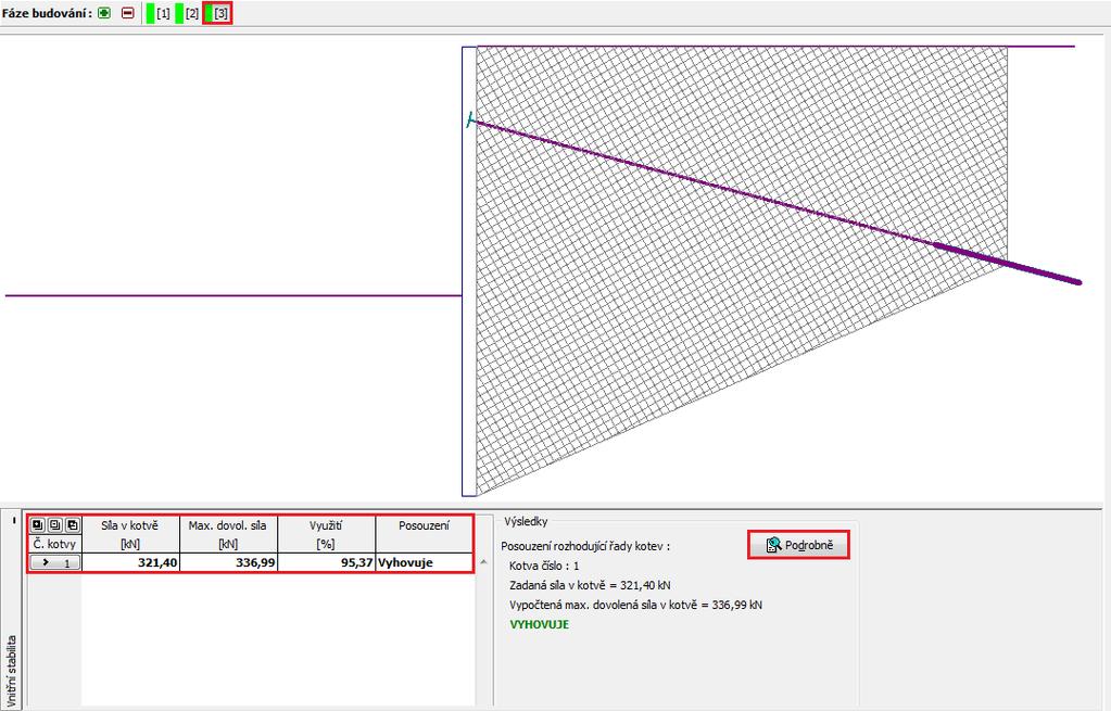Poté přepneme zpět na 3. fázi budování, provedeme výpočet a vrátíme se opět do rámu Vnitřní stabilita.