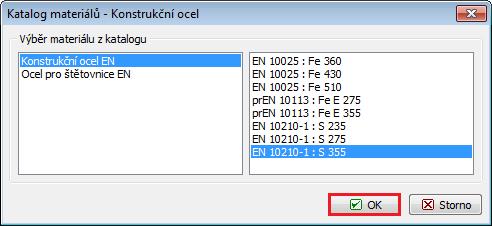 Dialogové okno Katalog materiálů Dále popíšeme postupné budování stěny po jednotlivých fázích budování.