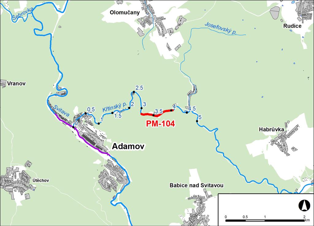 1. LOKALIZACE Předmětem řešeného území je úsek na Křtinském potoce v km 3,165 4,042 Obr. č. 1 Přehledná mapa řešeného území 2. CHARAKTERISTIKA OBLASTI S VÝZNAMNÝM POVODŇOVÝM RIZIKEM 2.