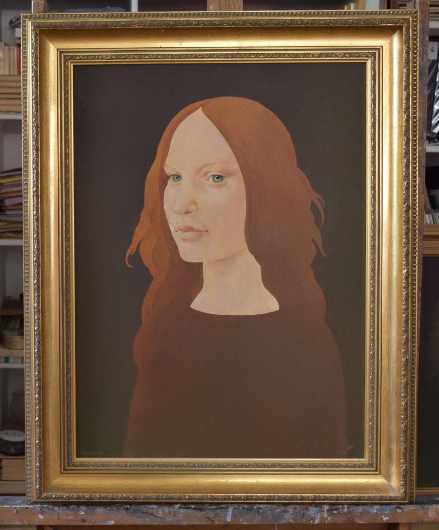 5) Hnědý portrét, olej, sololit, 63 x 47 cm, 1994 Obraz s názvem Hnědý portrét 1 ks Rozměry: rozměry malby - 63 x 47 cm Materiál: malba solit, rám - dřevo