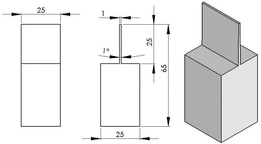 4.1 Návrh tvaru nástrojové elektrody Žebro nástrojové elektroda má rozměry 25 x 25 x 1 mm