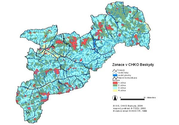 Obr. 1 - Ukázka zonace v Krkonošském národním parku [6] Obr 2. - Ukázka zonace v CHKO Beskydy [5] Kategorie zón ve vztahu k ochraně přírody I.