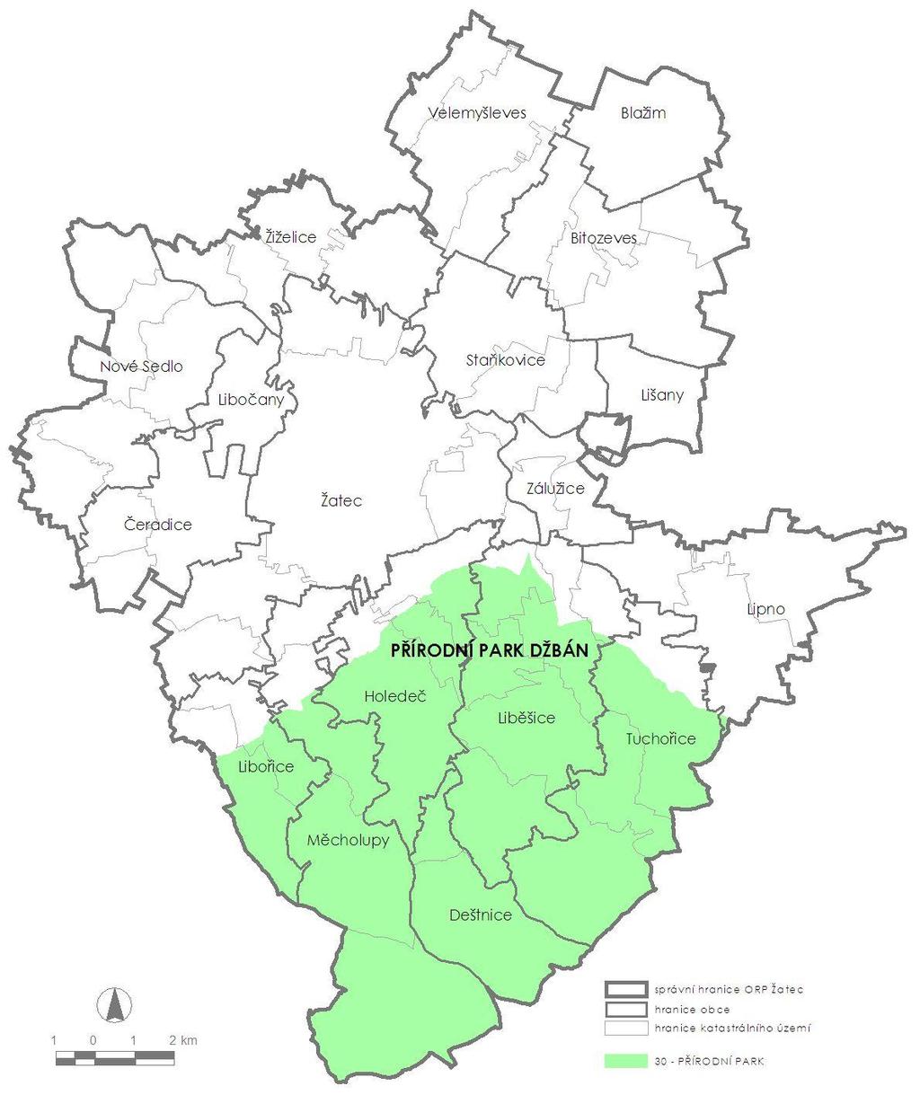 PŘÍRODNÍ PARK Na území SO ORP Žatec se nachází jediný Přírodní park Džbán, který je vymezen na území obcí Deštnice, Holedeč, Liběšice, Libořice, Měcholupy a Tuchořice.