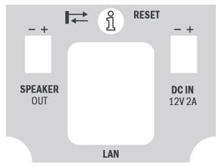 Konfigurace 2N Net Speakeru V případě potřeby je možné 2N Net Speaker uvést do továrního nastavení pomocí tlačítka pro restart označeného RESET (pouze nástěnná verze).