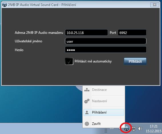 Aplikace 2N IP Audio Virtual Sound Card V následujícím kroku zvolíte destinaci