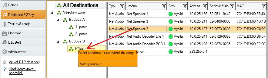 Zóny jsou v podstatě skupiny 2N Net Audio Decoderů, 2N Net Speakerů a RTP destinací.