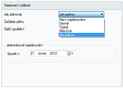 Možnosti nastavení akcí: 2. Nastavíte start události po kliknutí na událost se v levé dolní části zobrazí možnost nastavit událost.