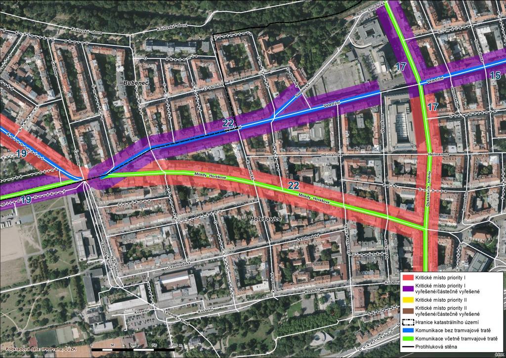 22 Holešovice, Bubeneč Veletržní, Milady Horákové V ulicích Veletržní, v úseku mezi Letenským náměstím a ulicí Dukelských hrdinů, a Milady Horákové, v úseku mezi Letenským a Strossmayerovým náměstím,