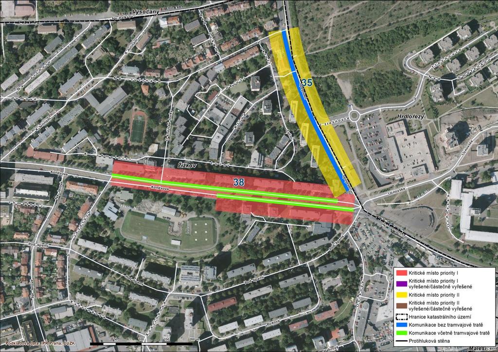 38 Žižkov Koněvova V ulici Koněvova, v úseku mezi křižovatkou s ulicí V Jezerách a křižovatkou s ulicemi Českobrodská a Spojovací, byla lokalizována kritická místa.