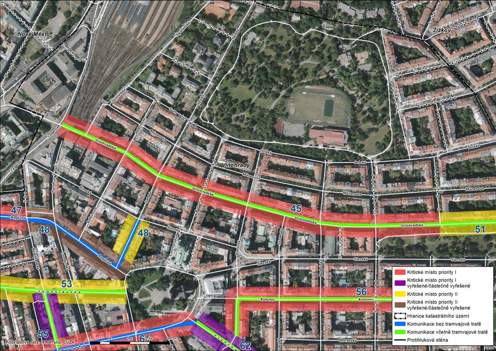 45 Vinohrady Vinohradská V ulici Vinohradská bylo lokalizováno kritické místo v úseku mezi křižovatkami s komunikacemi Legerova a U Kanálky.