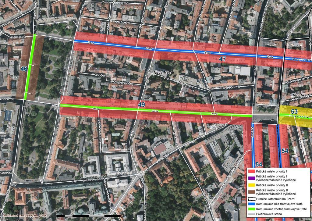 49 Nové Město Ječná V ulici Ječná bylo lokalizováno kritické místo v úseku mezi Karlovým náměstím a křižovatkou s ulicí Sokolská.