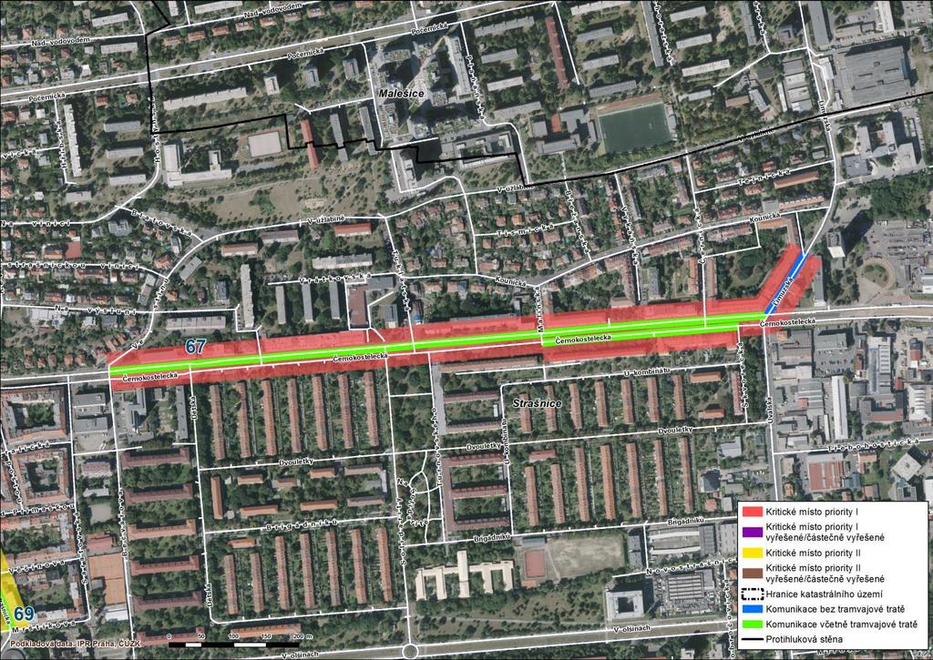 67 Strašnice Černokostelecká, Limuzská V ulicích Černokostelecká a Limuzská bylo lokalizováno kritické místo v úseku mezi křižovatkami s komunikacemi Ve Stínu a Úvalská.