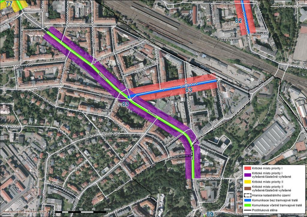 83 Nusle, Michle Nuselská, V Horkách V ulicích Nuselská a V Horkách bylo lokalizováno kritické místo v úseku mezi křižovatkami s komunikacemi U Vršovického nádraží, Petrohradská a K Botiči.