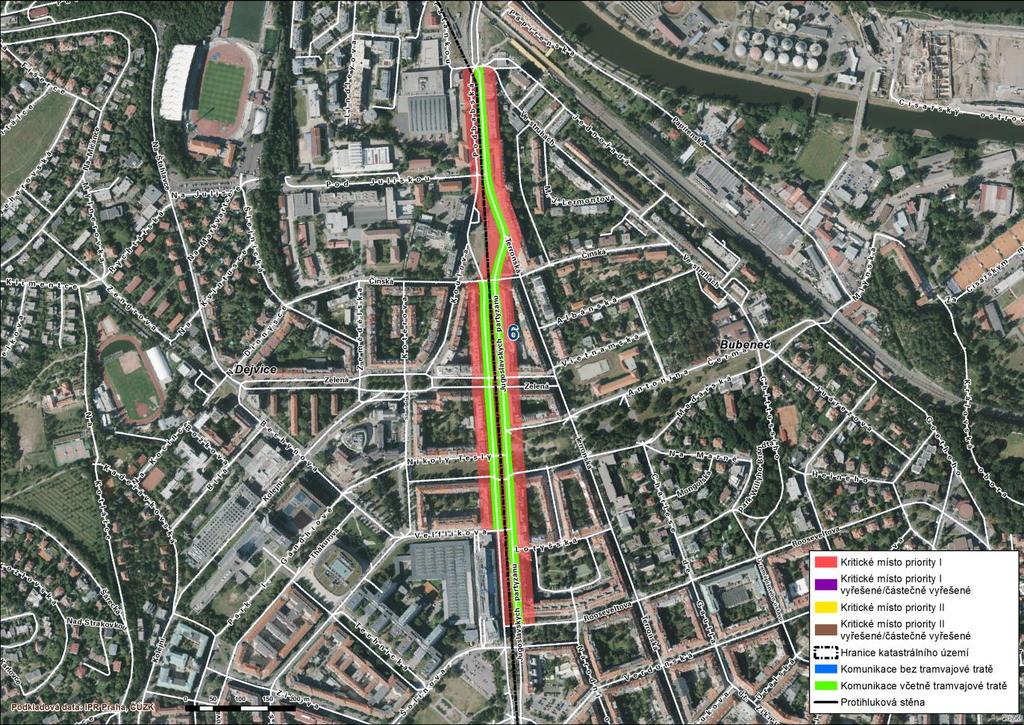 6 Dejvice, Bubeneč Jugoslávských partyzánů, Podbabská V ulicích Jugoslávských partyzánů, Terronská a části ulice Podbabská po nádraží Praha Podbaba byla lokalizována kritická místa.