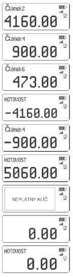 Provedení transakce s PLU #2, Cena 4160, Daň 15% Provedení transakce s PLU #4, Cena 900, Daň