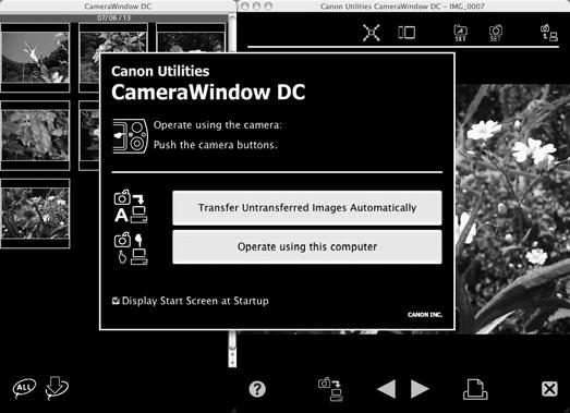 28 Načtení snímků do počítače Začínáme Macintosh Po vytvoření připojení mezi fotoaparátem a počítačem se zobrazí okno CameraWindow.