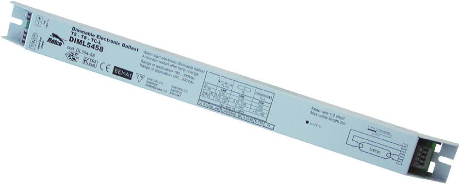 Stmívatelný předřadník DIML Stmívatelný předřadník DIML slouží pro regulaci jasu zářivkových svítidel s trubicemi T8 (průměr 26 mm).
