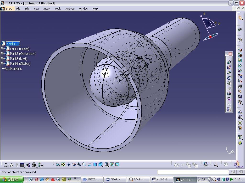 Zeman Antonín TF II / 5 květen 2006 AnSYS Workbench, AnSYS CFX Příprava a řešení simulace proudění V semestrální práci v předmětu Konstruování s podporou počítačů jsme se rozhodl, pro téma vodní