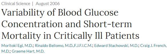Variabilita byla definována jako standartní odchylka od aritmetického průměru glykemií Variabilita glykemie byla nezávislým prediktorem mortality, silnějším než střední