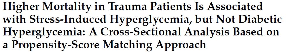 Analýza dat cca 10000 pts z traumaregistru Pts se stresovou hyperglykemií mají 12,3x větší a pts s hyperglykemií v rámci DM 2,4x relativní
