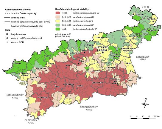 Obrázek 5: Koeficient ekologické stability obcí v Ústeckém kraji (2009) Zdroj: Upraveno podle Územně analytické podklady Ústeckého kraje (2009). 1.4 