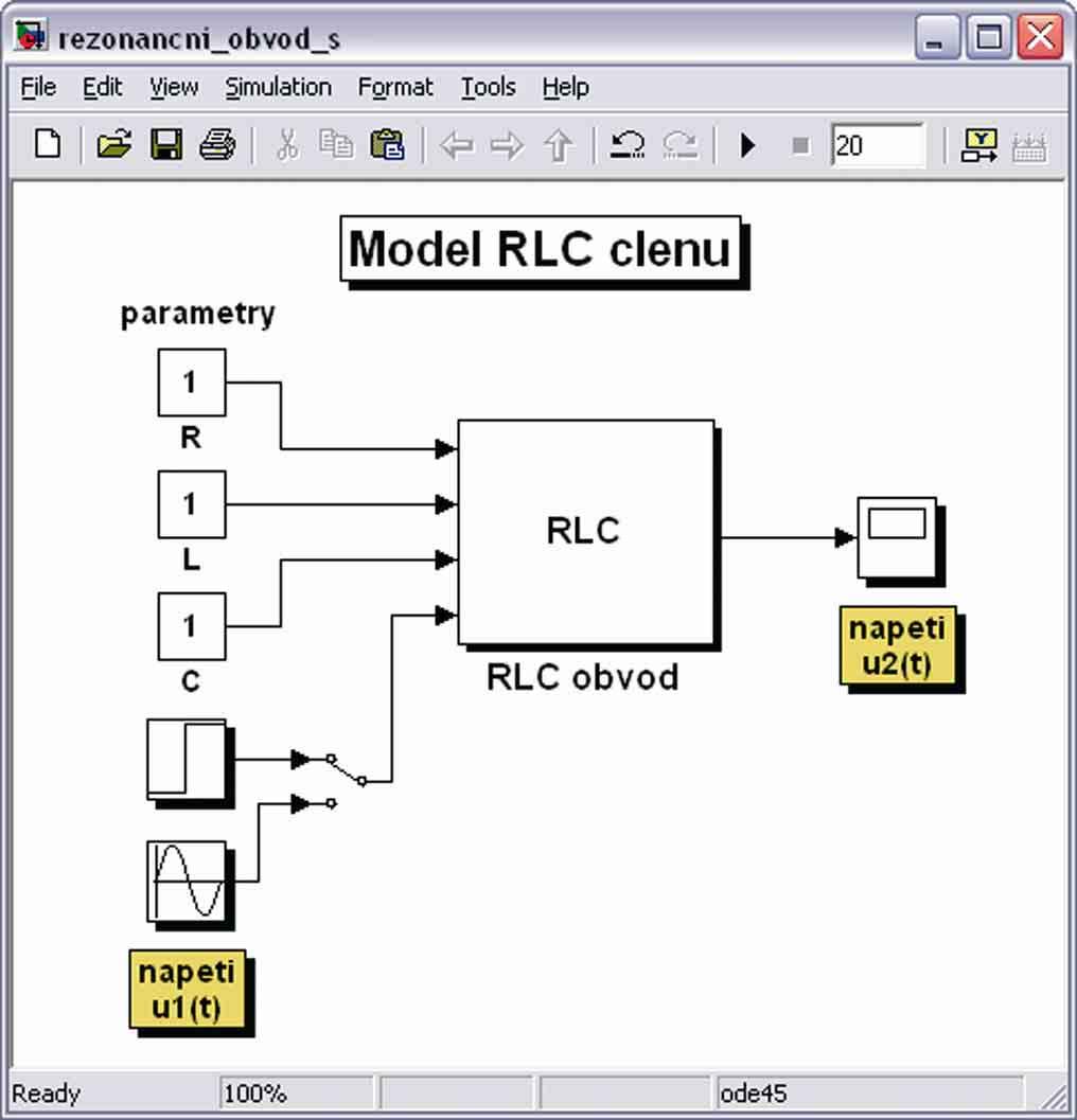 Malab & Simulink: řešené příklady. Tex pro udena Příklad Analyzuje a v proředí MATLAB Simulink imuluje chování rezonančního obvodu na obr..-. Hodnoy prvků pro jednoducho zpočáku uvažuje R L C.