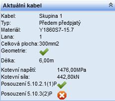 kterou je vykreslen průřez. Pozice se měří od počátku příslušného dimenzačního dílce Obrázek průřezu dimenzačního dílce včetně zadaných kabelů v aktuální pozici 4.1.3.