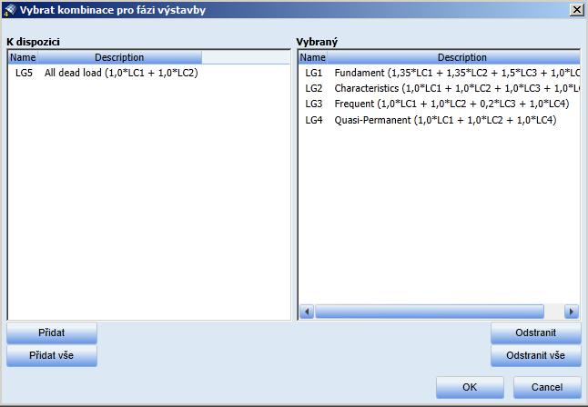 Uživatelská příručka IDEA Tendon 39 Přiřazení kombinací zatěžovacím stavům se provádí v dialogu Vybrat kombinace pro fázi výstavby.