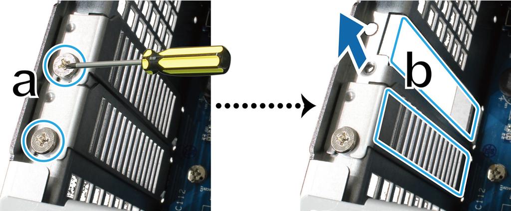 Odebrání modulu paměti RAM: 1 Vypněte zařízení RackStation podle pokynů v 1. a 2. kroku části Instalace modulu paměti RAM, odpojte kabely a odstraňte horní zadní kryt.