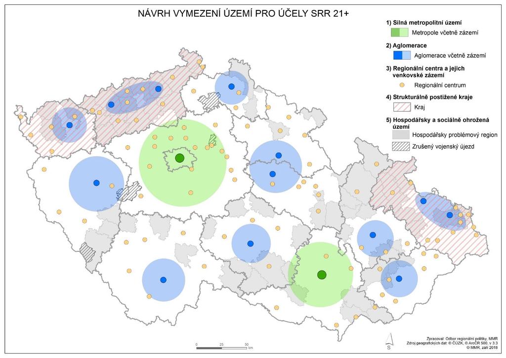 Geografické vymezení strategických cílů zázemí metropolí/aglomerací bude vymezeno na základě separátní