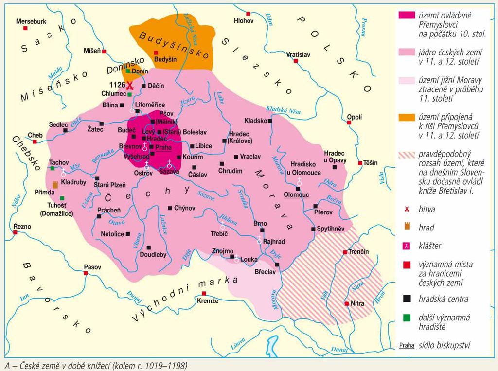 Upravena mapa A. Doplněno území ovládnuté Břetislavem I.