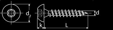 KÓD: 050 UNIVERZÁLNÍ VRUT S PLOCHOU PŮLKULATOU HLAVOU A VNITŘNÍM HVĚZDICOVÝM ŠESTIHRANEM HEXALOBULAR PAN HEAD SCREWS FOR CHIPBOARD, TORX Materiá: Oce Povrchová úprava: Zinek Torx k 2 6,0 TX30 3,3