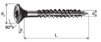 Univerzání vruty o řeva Spojovací materiá KÓD 900259, KÓD RF KÓD: 900259 VRUT FASÁDNÍ, ZÁPUSTNÁ HLAVA QUADRA SPEED CHIPBOARDSCREW FOR FACADE Materiá: Nerez A4 Torx k 2 4,0 TX20 8,0 2,5 4,5