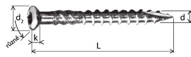 KÓD: 046 VRUT TERASOVÝ, ČOČKOVÁ HLAVA QUADRA SPEED TERRACE SCREW Materiá: Nerez A2 Torx k 2 5,0 TX25