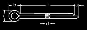 NORMA: DIN 94 ZÁVLAČKY - KOLÍKY SPLIT PINS (COTTER PINS) Materiá: Oce, nerez - A2, A4 1 1,2 1,6 2 2,5 3,2 4 5 6,3 8 10 13 max 0,9 1 1,4 1,8 2,3 2,9 3,7 4,6 5,9 7,5 9,5 12,4 min 0,8 0,9 1,3 1,7 2,1