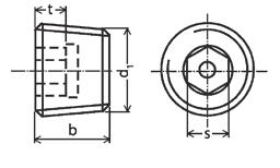 SOCKET PIPE PLUGS - TAPERED EXTERNAL PIPE THREAD Materiá: Oce 1 R 1/8 R 1/4 R 3/8 R 1/2 b js16 8 10 10 10 s 5 7 8 10 t min 4 5 5 5 Stavěcí šrouby, zátky Spojovací materiá 1 M20*1,5 M22*1,5 M24*1,5