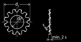 1 M 16 17 26 1,2 M 18 19 30 1,4 M 20 21 33 1,4 Poožky NORMA: DIN 6797 J OZUBENÉ PODLOŽKY-VNITŘNÍM OZUBENÍM TOOTHED LOCK WASHERS INTERNAL TEETH Materiá: Pružinová oce, nerez A2 Povrchová úprava: Bez