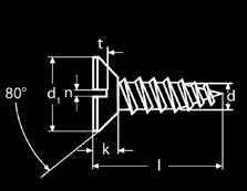 NORMA: DIN 97 ZÁPUSTNÉ VRUTY S DRÁŽKOU SLOTTED COUNTERSUNK HEAD WOOD SCREWS Materiá: Oce, nerez A2, A4, mosaz Povrchová úprava: Zinek 3 3,5 4 4,5 5 6 8 k 1,65 1,93 2,2 2,35 2,5 3 4 n 0,8 0,8 1 1 1,2