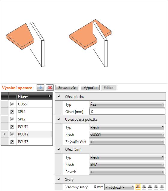 Uživatelská příručka IDEA Connection 113 6.3.18 Ořez plechů Výrobní operace Ořez plechů upravuje tvar plechu ořezem podle jiného plechu nebo prvku.