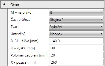 Uživatelská příručka IDEA Connection 45 H, H1 - výška zadání výšky (hloubky) výřezu (ve směru kolmém na osu prvku) a délky zešikmení výřezu po výšce výřezu. Zadávají se hodnoty oddělené mezerou.