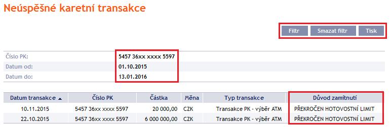 5. Oznámení k Platebním transakcím provedeným Kartou V IB lze nastavit zasílání